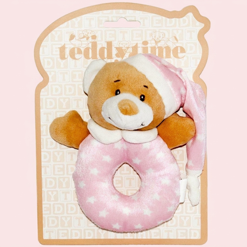 Baby girl ring rattle soft pink