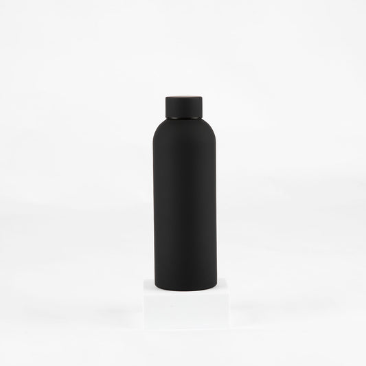 Black water bottle on a white background