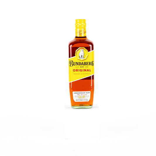 Bottle of Bundaberg Original rum on a white background