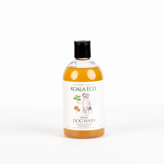Bottle of Koala Eco natural dog wash on a white background