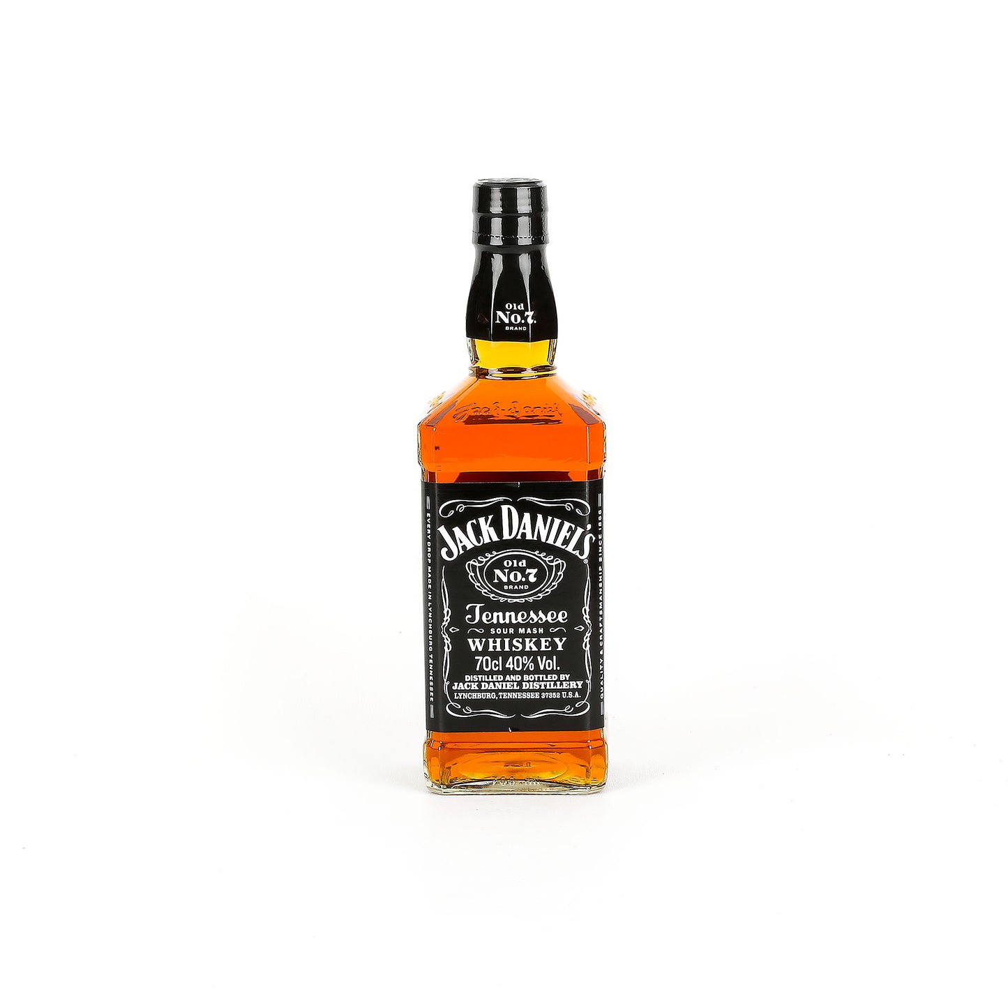 Jack Daniel's Tennessee Whiskey bottle on a white background
