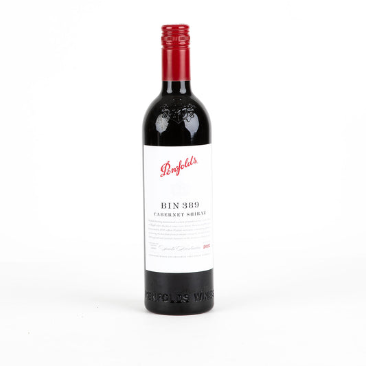 Penfolds Bin 389 Cabernet Shiraz wine bottle on a white background