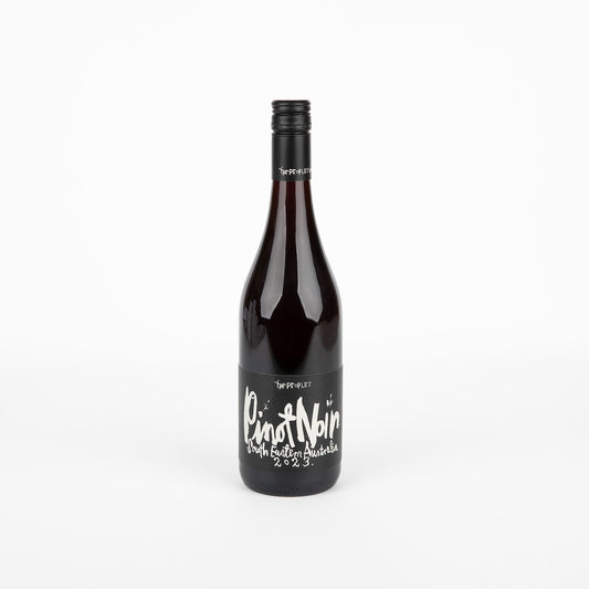 Wine bottle with a black label on a white background