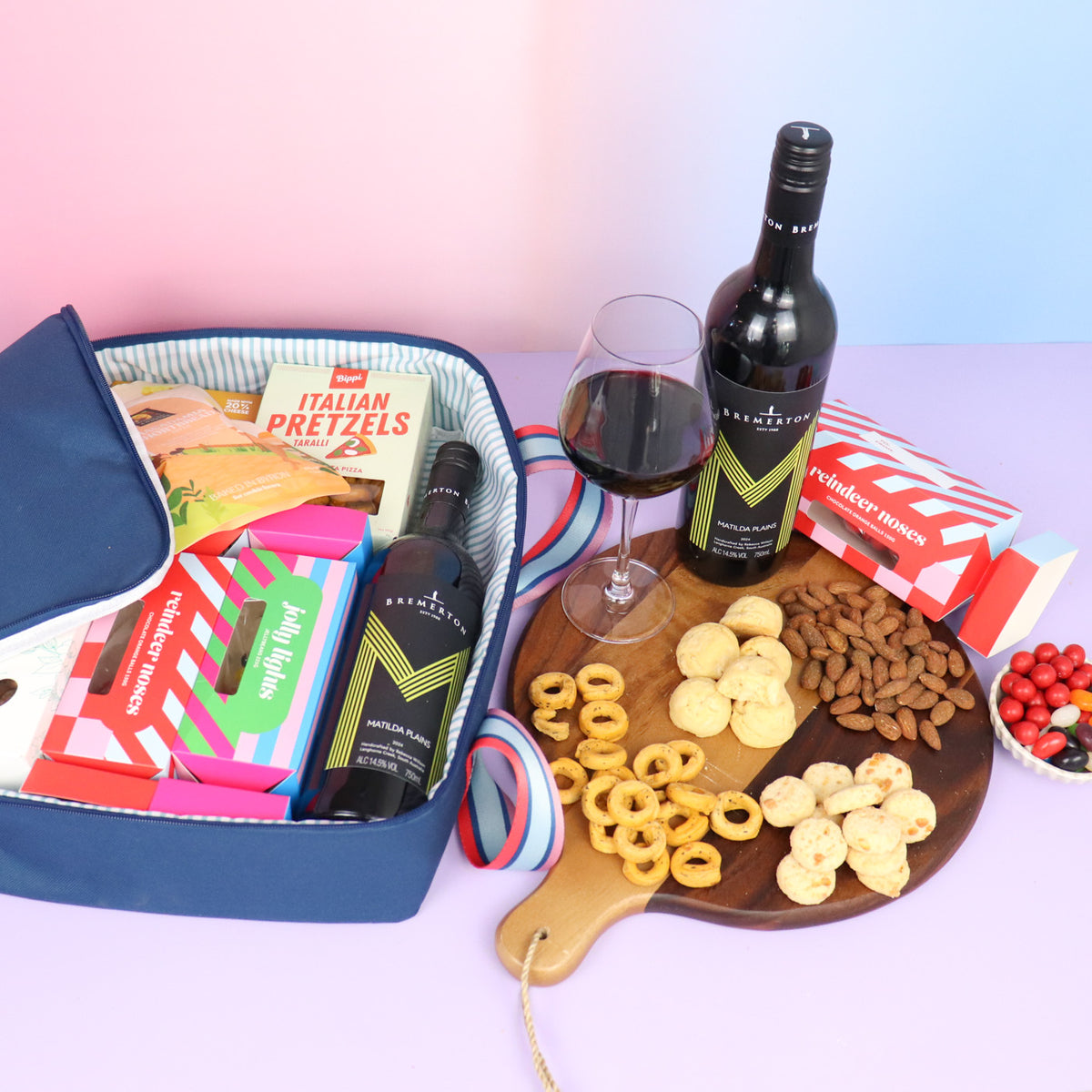 Red wine cooler bag food hamper delivered Melbourne