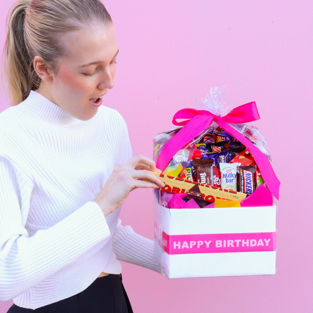 Large Happy Birthday Chocolate Bouquet - Hot Pink
