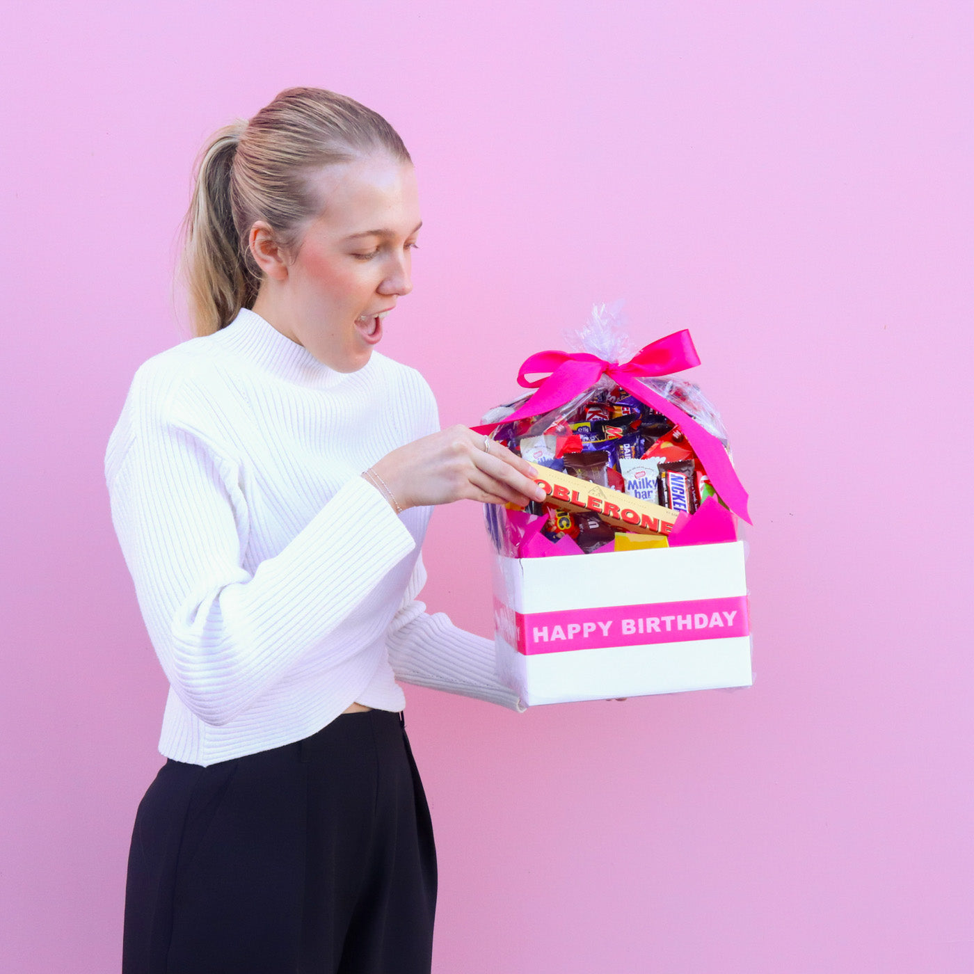 Large Happy Birthday Chocolate Bouquet - Hot Pink
