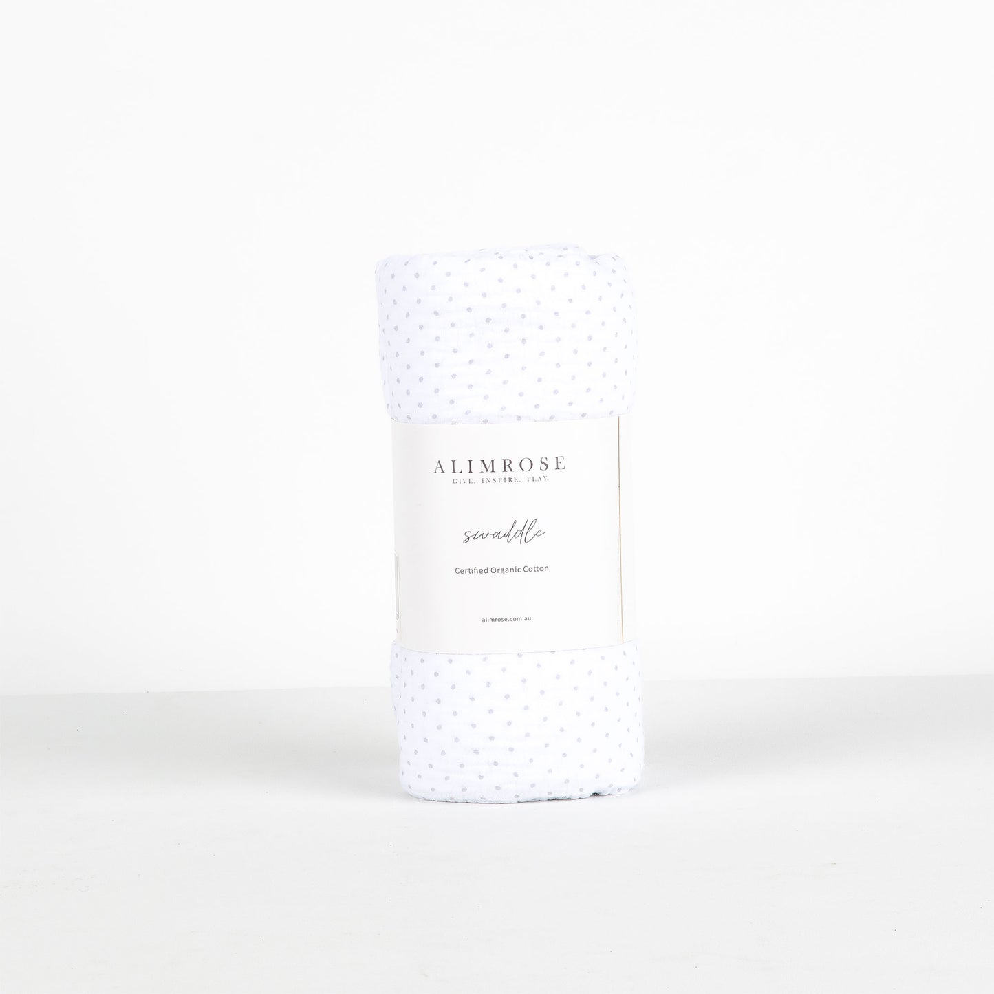 White Alimrose swaddle blanket on a white background