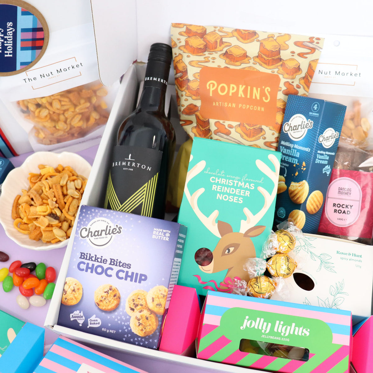 Luxury Christmas red wine and snacks gourmet basket delivered Adelaide