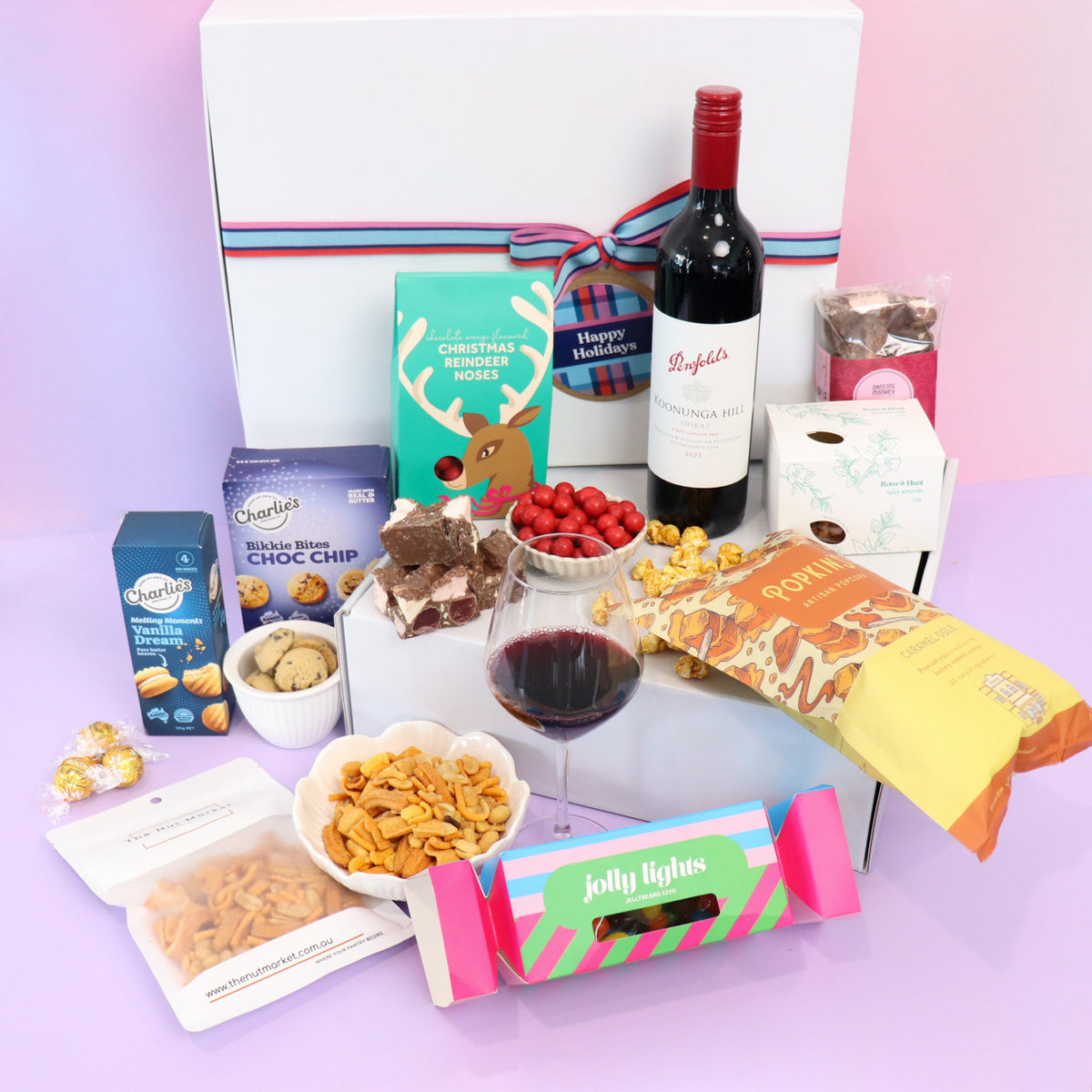 Large Christmas Penfolds Shiraz and snacks hamper same day delivery Brisbane