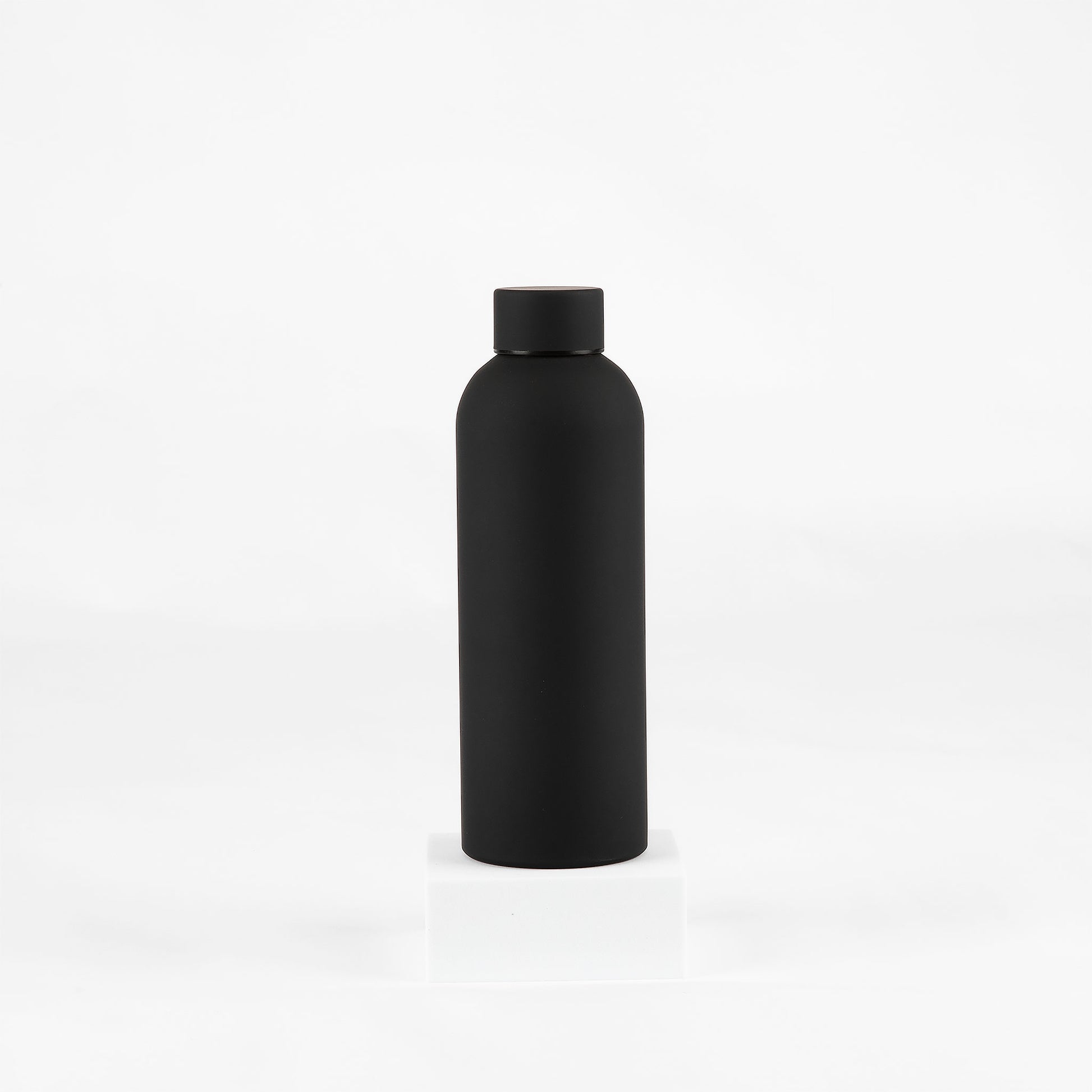 Black water bottle on a white background