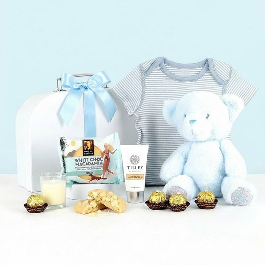 Baby boy gift hamper. New baby gift hamper. New baby boy gift hamper delivered nationwide.