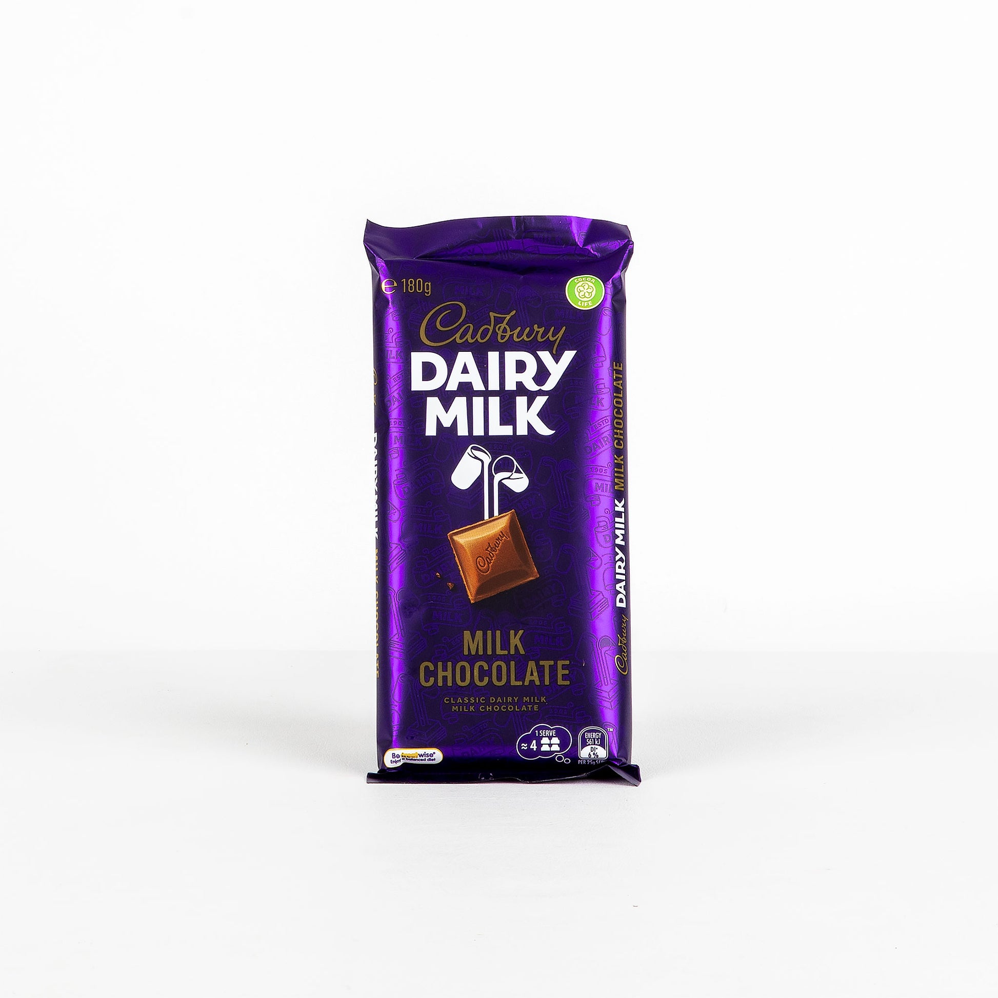 Cadbury Dairy Milk chocolate bar packaging on a white background