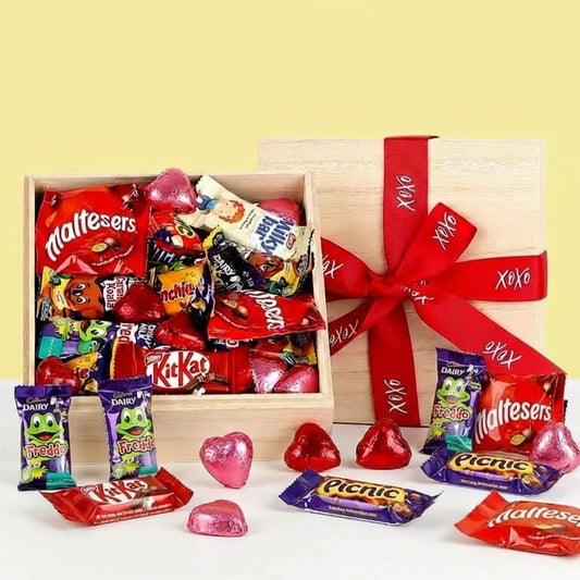 chocolate box of love gift delivery. romance gift basket and hamper delivery. Chocolate gift basket and hamper delivery nationwide