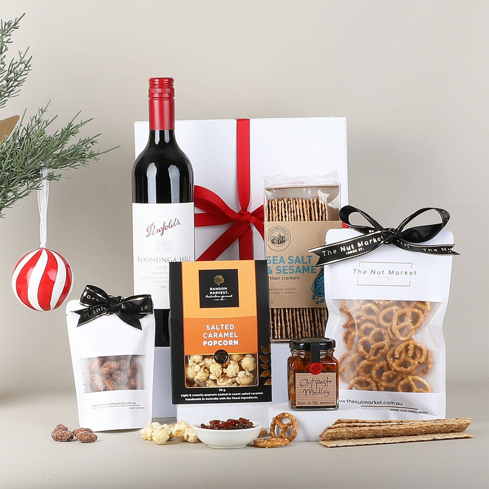 Christmas Red Wine & Gourmet Treats Hamper – Gift Basket