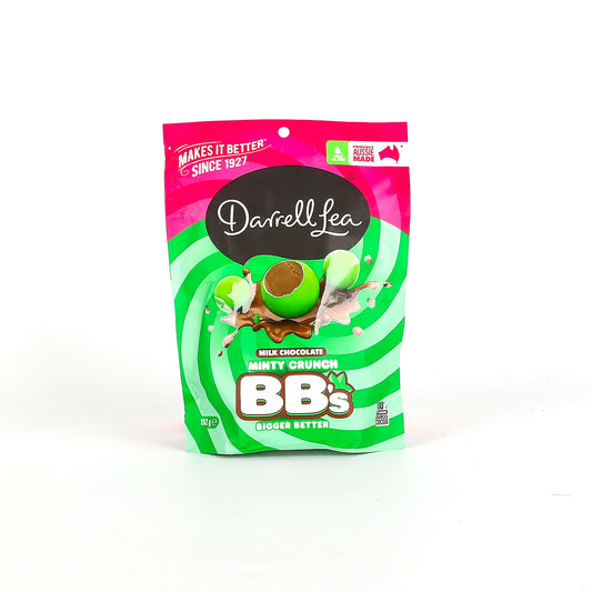 Pack of Darrell Lea Minty Crunch BB's on a white background