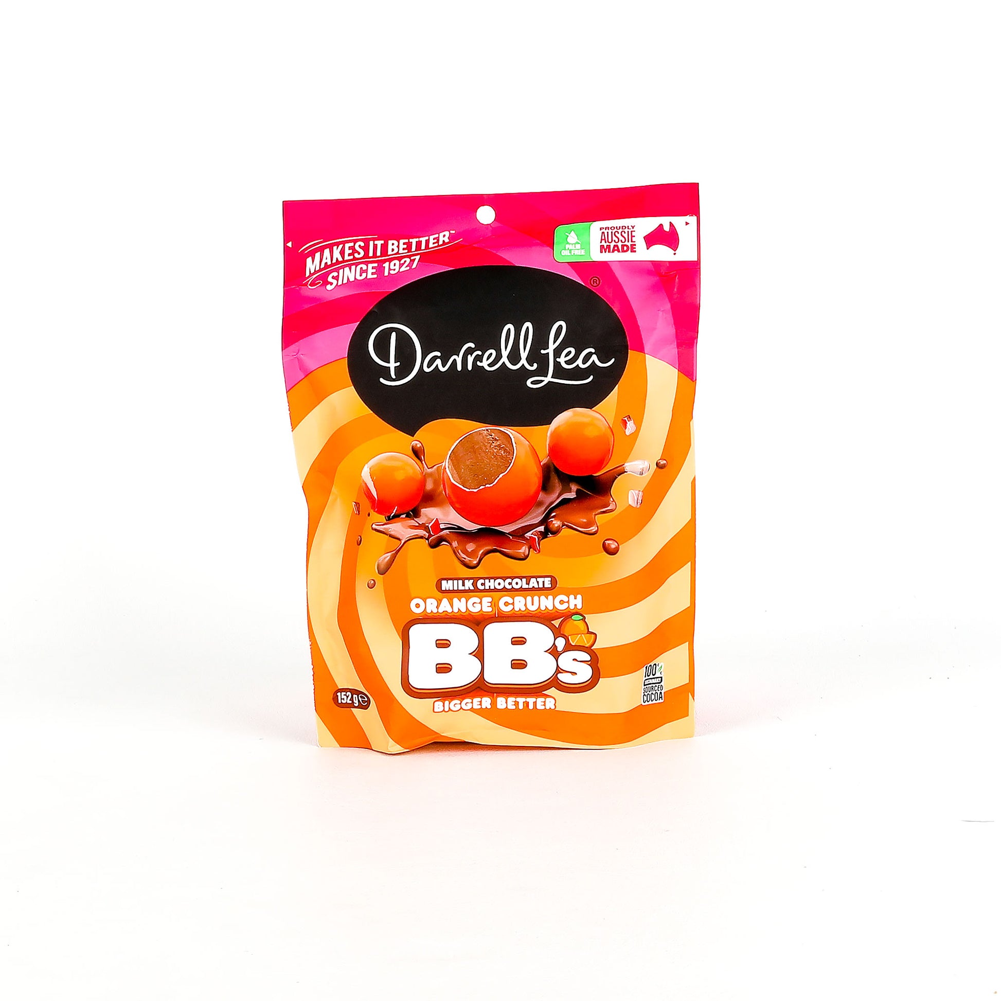 Pack of Darrell Lea Orange Crunch BB's on a white background