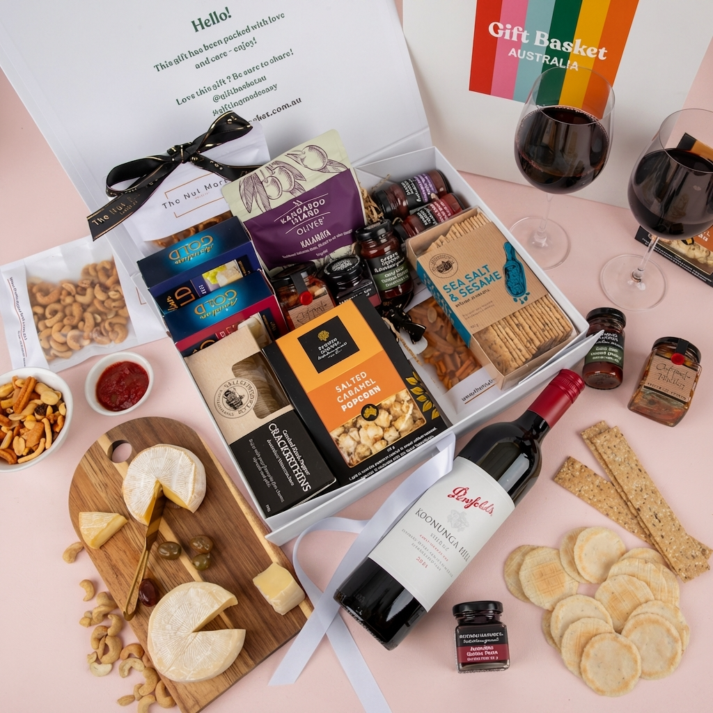 Deluxe Cheese Platter & Wine Hamper - Penfolds Shiraz
