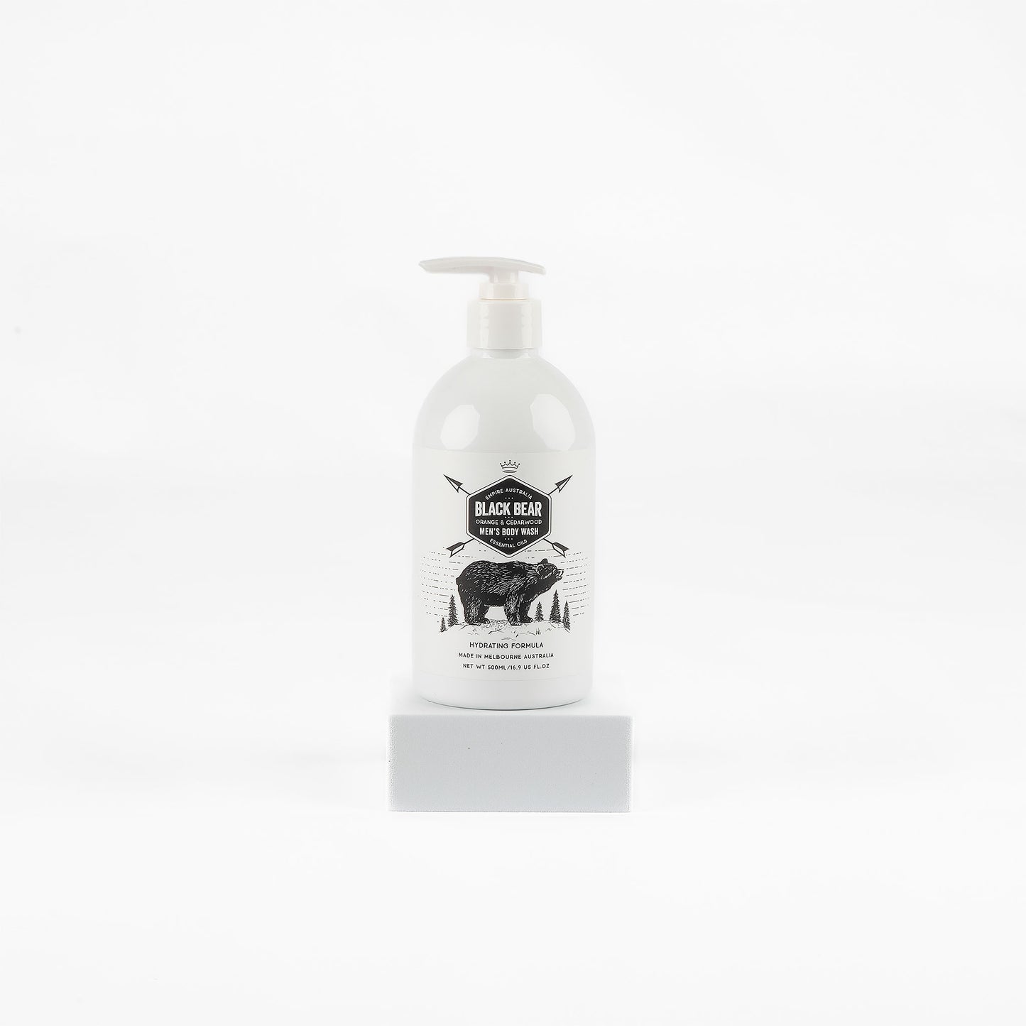 White bottle of men’s body balm on a white background