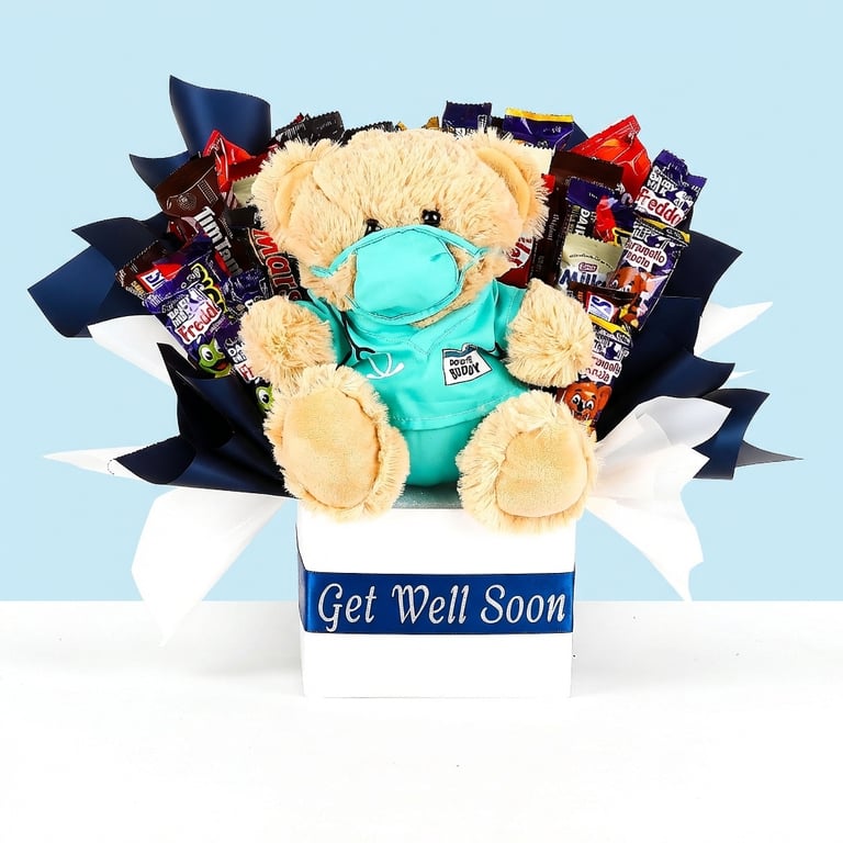 Get well soon dr bear chocolate bouquet . Get well gifts delivered nationwide. Get well gift baskets and hampers. Same day delivery