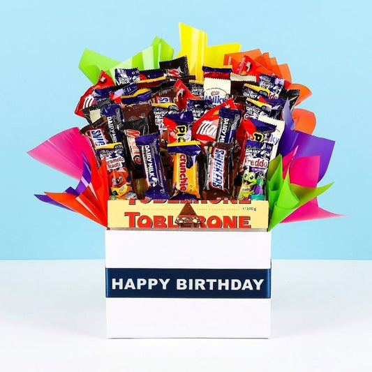 Happy Birthday Large chocolate bouquet for him. Birthday gifts for him. Chocolate gifs delivered nationwide.