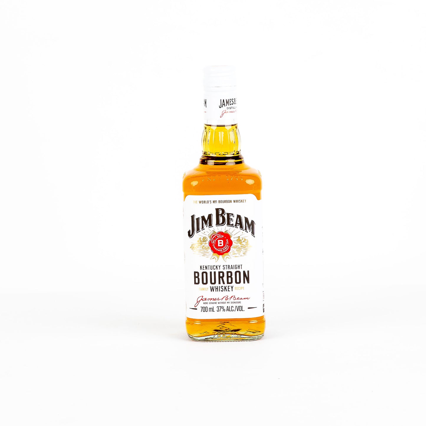 Jim Beam bourbon whiskey bottle on a white background