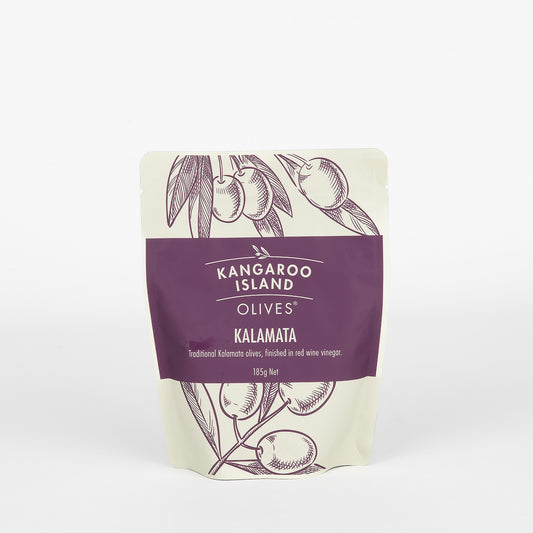 Kangaroo Island kalamata olives packaging on a white background