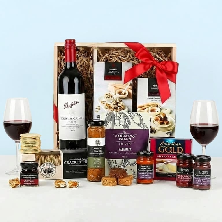 Penfolds Koonunga Hill Shiraz Premium Gourmet Gift Hamper. Gourmet Gift Baskets and Hampers delivered Nationwide.