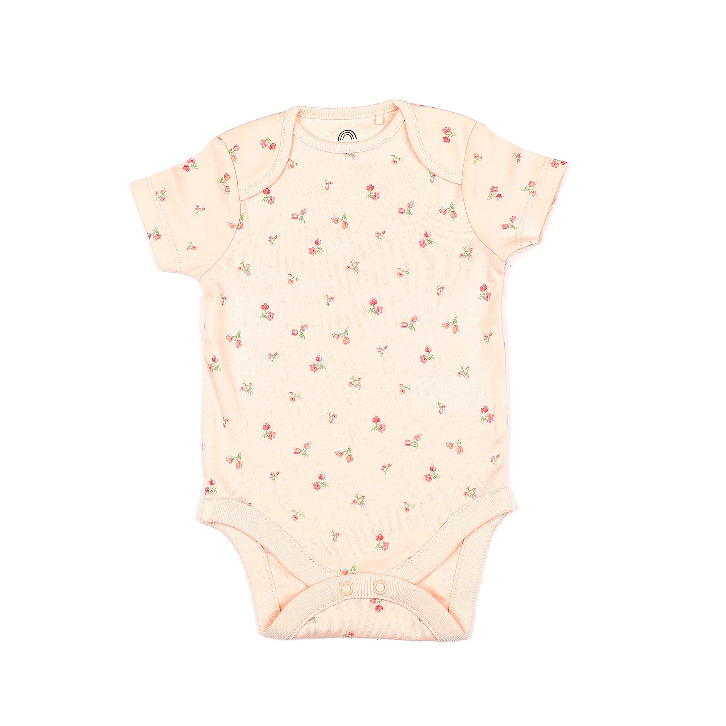 Baby onesie with floral pattern on a white background
