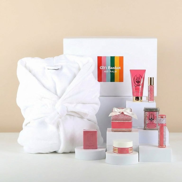 MOR Mini Pink Lychee gift with luxury bathrobe . 
Pamper  hampers delivered nationwide.