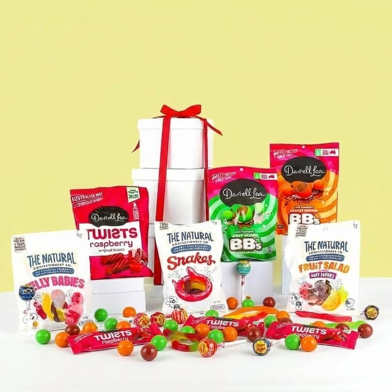 sweet tooth tower. Lollies and Sweet treats gift basket hamper. Nationwide gift hamper delivery.