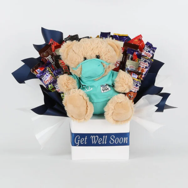 Get Well Soon Bouquet with Dr Bear - Blue