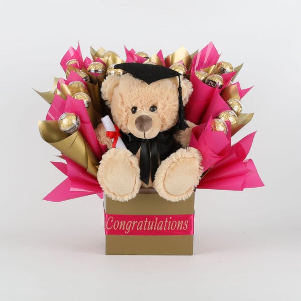 Graduation Gift Bear & Chocolate Bouquet - Pink