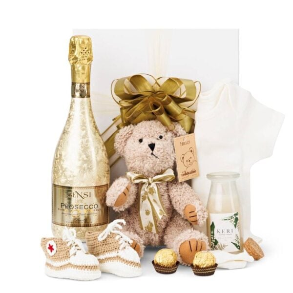 Newborn Baby Gift with Gold Prosecco
