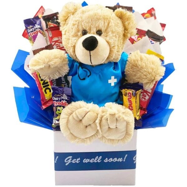 Get Well Soon Bouquet with Dr Bear - Blue