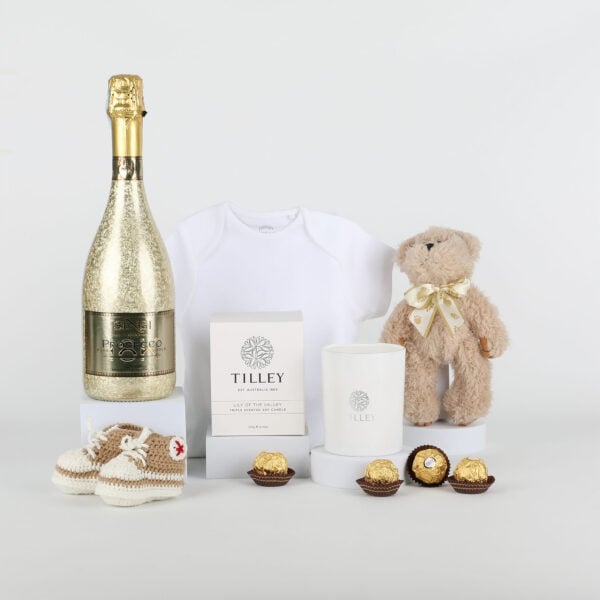 Newborn Baby Gift with Gold Prosecco