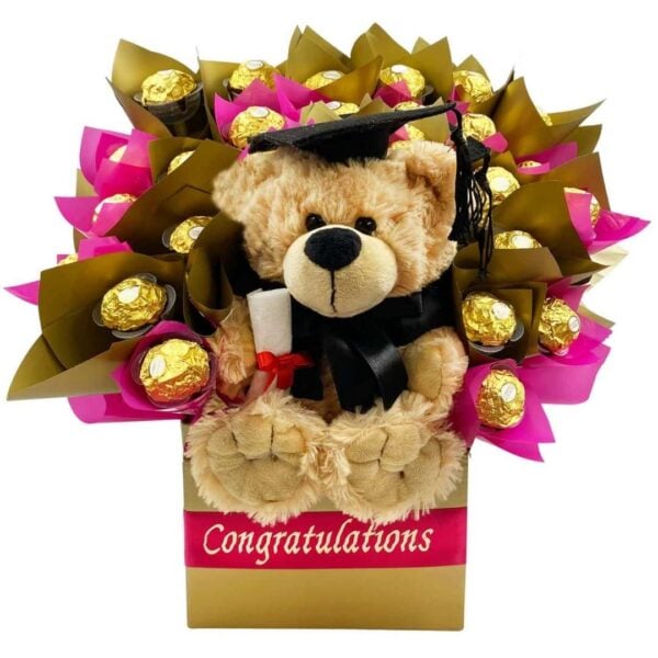 Graduation Gift Bear & Chocolate Bouquet - Pink