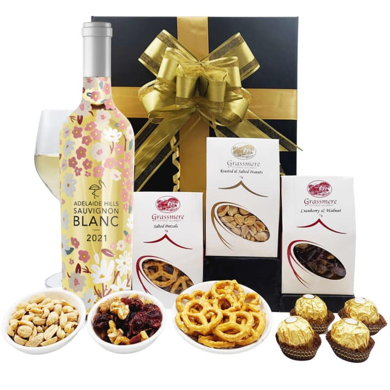 White Wine Hamper with Nibbles Gift Basket Australia